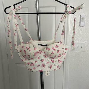 Zara Cream Top with Pink Floral Pattern